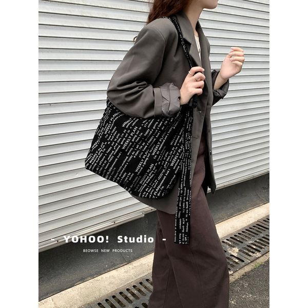 YOHOO!/原創ins風酷颯黑色百搭日系斜挎包包大單肩帆布袋書包男女
