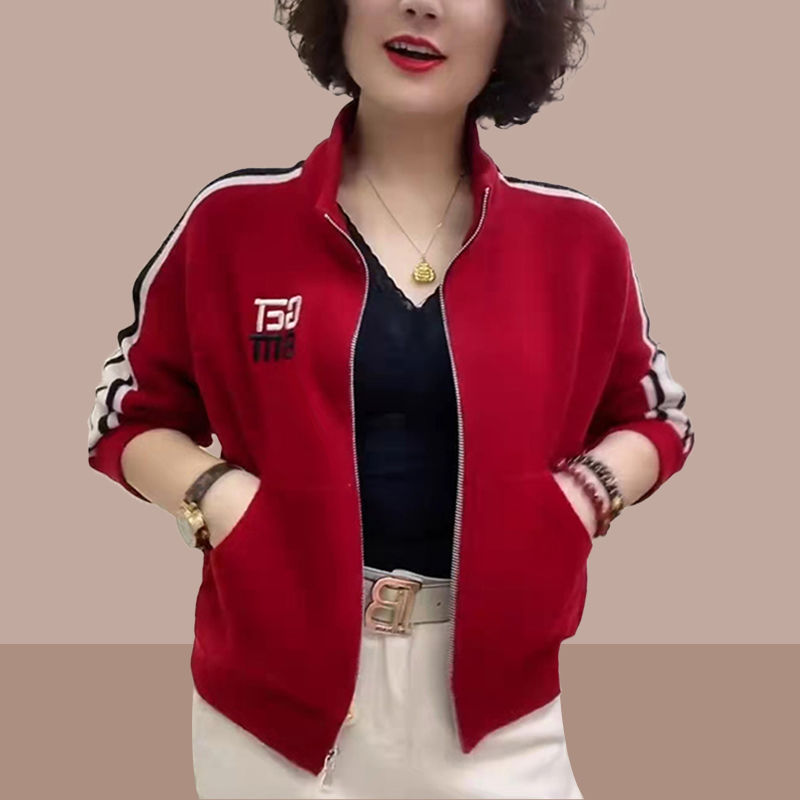 Color matching zipper jacket women 2023 spring and autumn new loose baseball uniform all-match stand collar cardigan sweater ladies tops