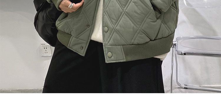 Men's Quilted Jacket Diamond Grid Winter Baseball Coat Cotton_voghion.com