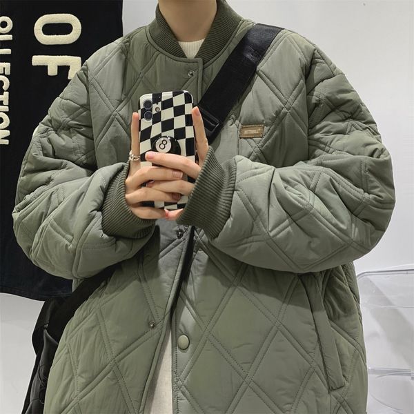 Diamond grid baseball jacket for men's winter thick American trendy brand cotton jacket, high-end_voghion.com