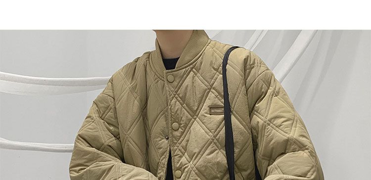 Men's Quilted Jacket Diamond Grid Winter Baseball Coat Cotton_voghion.com