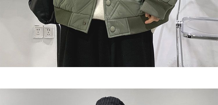 Men's Quilted Jacket Diamond Grid Winter Baseball Coat Cotton_voghion.com