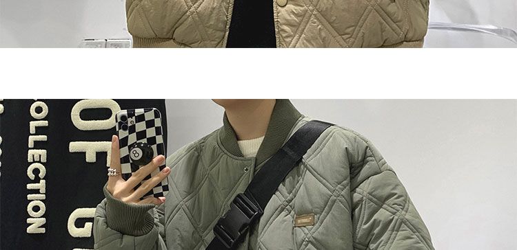 Men's Quilted Jacket Diamond Grid Winter Baseball Coat Cotton_voghion.com