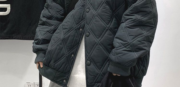 Men's Quilted Jacket Diamond Grid Winter Baseball Coat Cotton_voghion.com