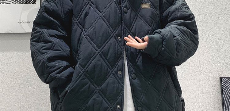 Men's Quilted Jacket Diamond Grid Winter Baseball Coat Cotton_voghion.com