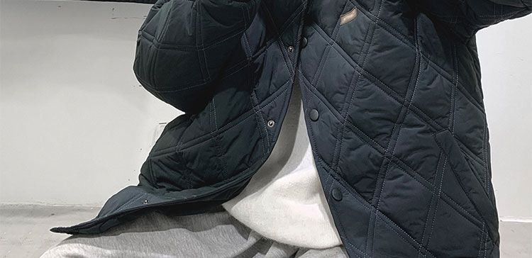 Men's Quilted Jacket Diamond Grid Winter Baseball Coat Cotton_voghion.com