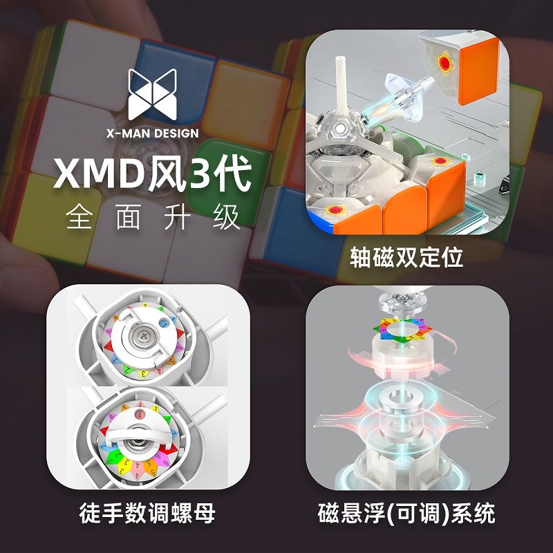 奇艺魔方格新品XMD风三阶3代三代魔方磁力磁悬浮比赛专用竞速魔方拼多多 