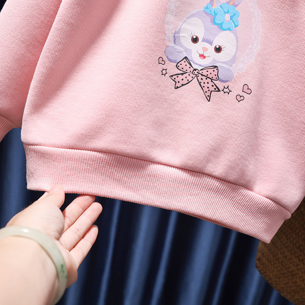 Girls' Velvet Sewn Cartoon Rabbit Sweatshirt  Winter New Children's Clothes Baby Fashionable Thin Round Neck Top