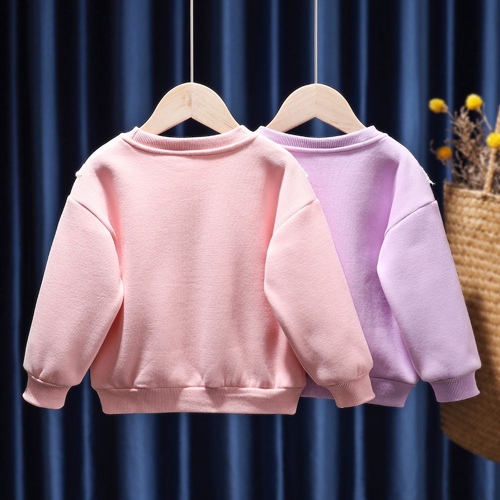 Girls' Velvet Sewn Cartoon Rabbit Sweatshirt  Winter New Children's Clothes Baby Fashionable Thin Round Neck Top