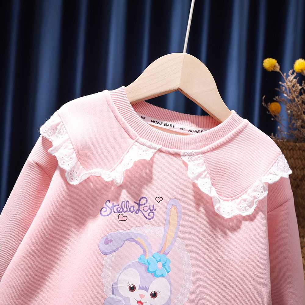 Girls' Velvet Sewn Cartoon Rabbit Sweatshirt  Winter New Children's Clothes Baby Fashionable Thin Round Neck Top