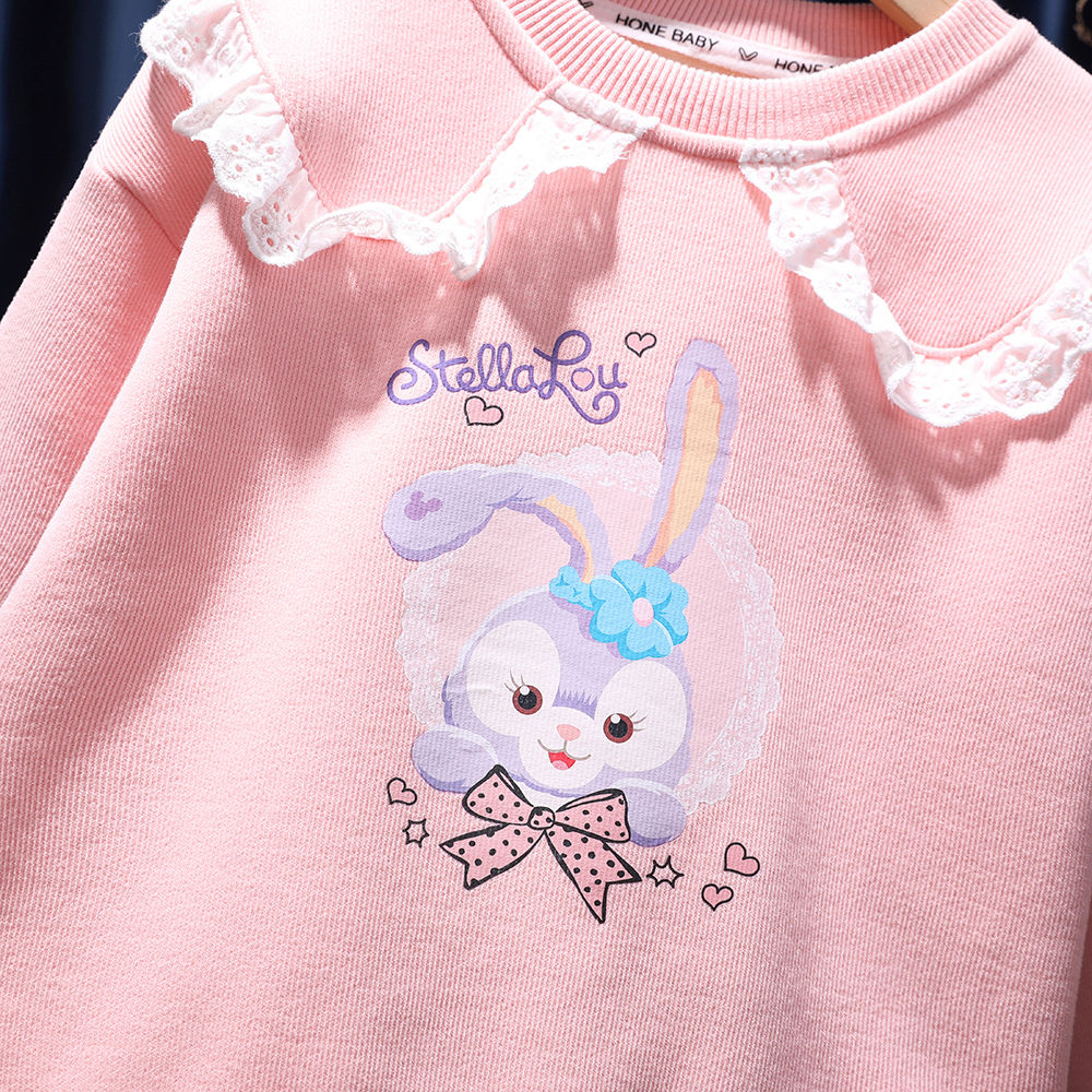 Girls' Velvet Sewn Cartoon Rabbit Sweatshirt  Winter New Children's Clothes Baby Fashionable Thin Round Neck Top