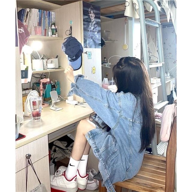 Guochao brand American retro jacket washed denim jacket female tide ins autumn new loose small top
