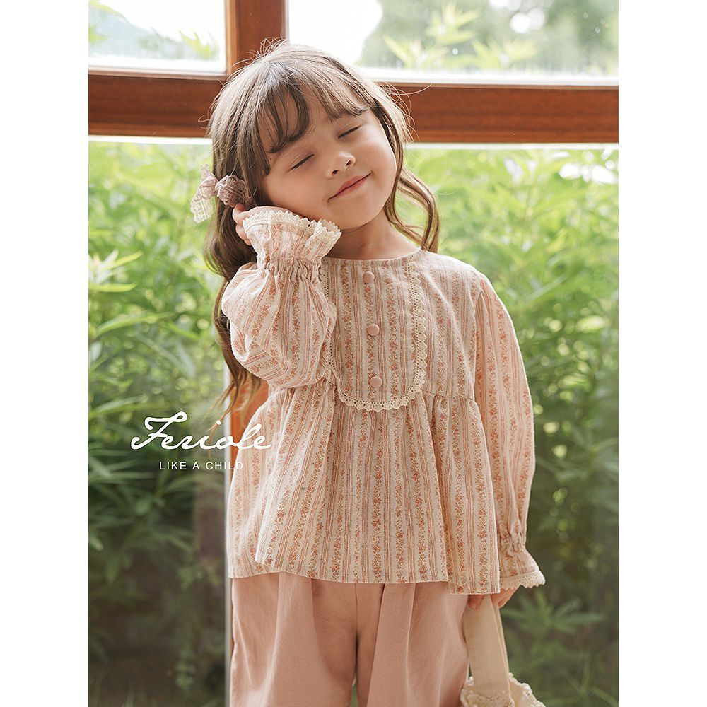 Girls' suits 2023 spring new children's French sweet style floral doll shirts cute tops shirts trousers [completed on February 20]