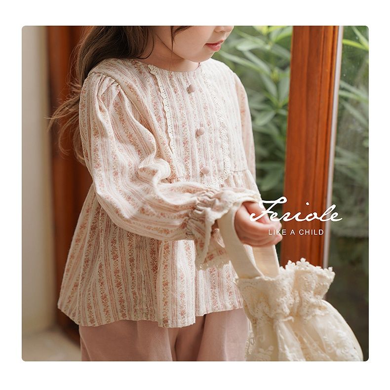 Girls' suits 2023 spring new children's French sweet style floral doll shirts cute tops shirts trousers [completed on February 20]