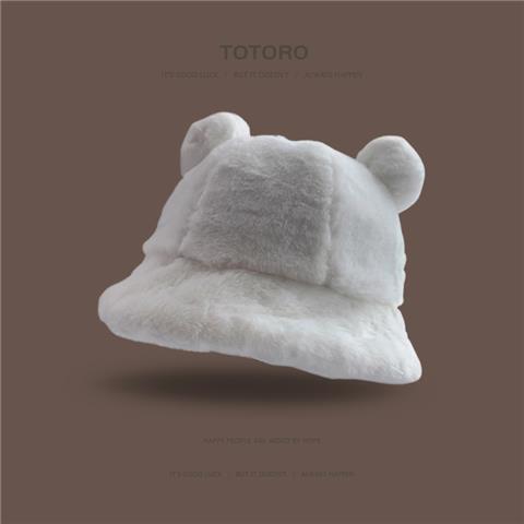 Autumn and winter fried chicken white beige hat for women cute warm Lei Feng hat showing face small fisherman hat temperament beret