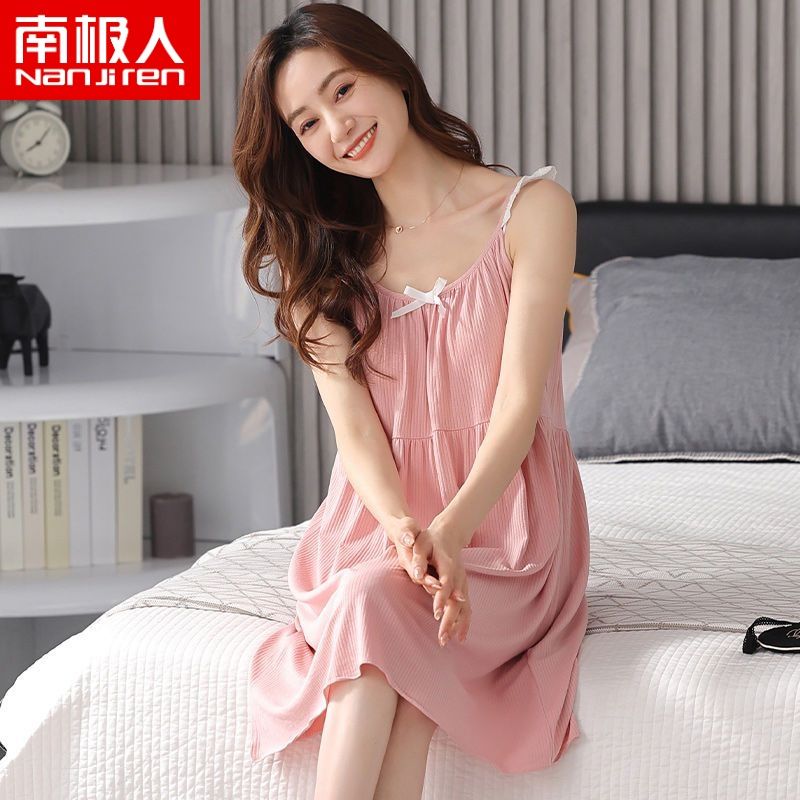 Nanjiren modal nightdress women summer short-sleeved pure cotton loose plus size ladies pajamas thin section casual home service