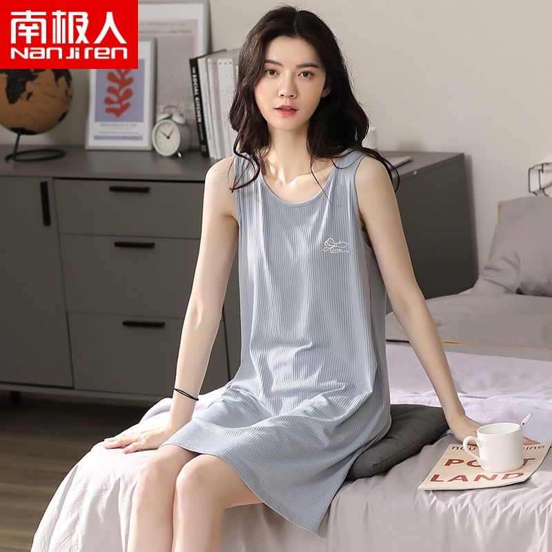 Nanjiren modal nightdress women summer short-sleeved pure cotton loose plus size ladies pajamas thin section casual home service