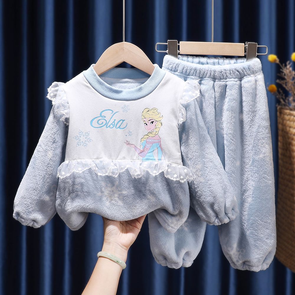 女童公主法蘭絨珊瑚絨睡衣套裝家居服2022冬季兒童居家服洋氣睡服