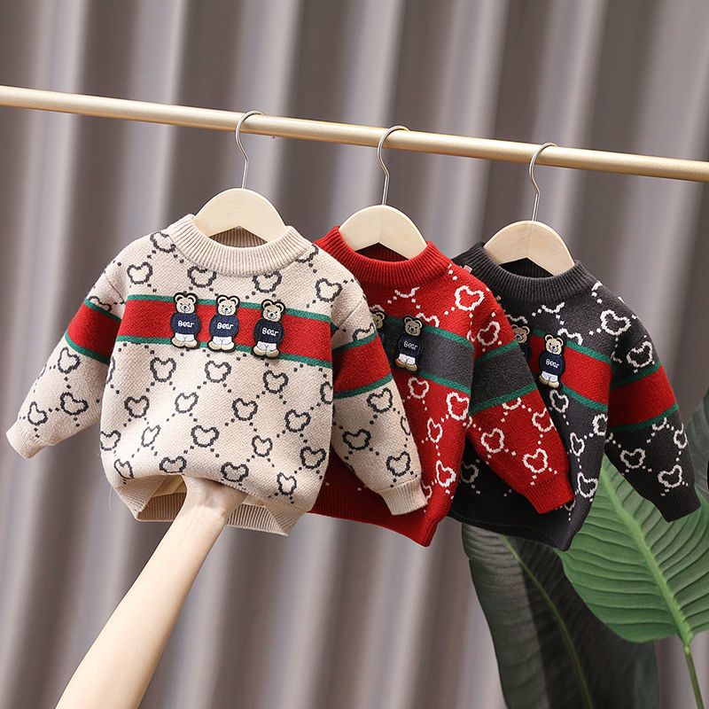 Neuer, gefütterter, dicker Jungenpullover, Strickpullover für Mädchen, warmes Unterhemd für Babys und Kleinkinder mit Cartoon-Motiv_voghion.com