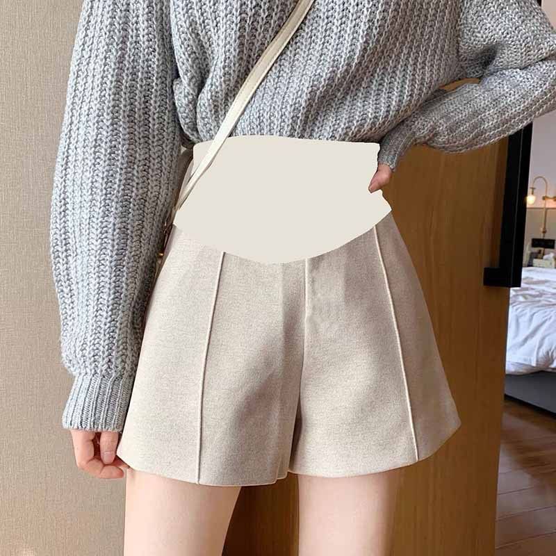 Woolen shorts for pregnant women autumn and winter wide-leg shorts loose and thin bottoming boots pants thickened a-line high waist pants