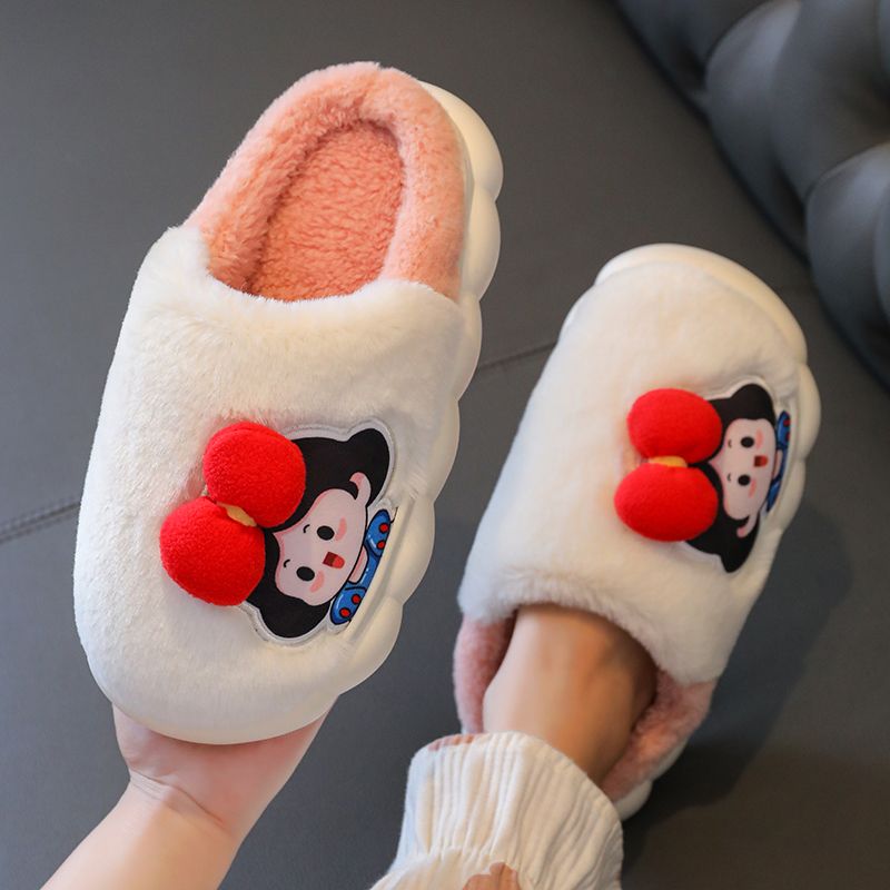 Children's winter little princess cartoon style soft bottom home warm non-slip plush big, medium and small girls baby cotton slippers