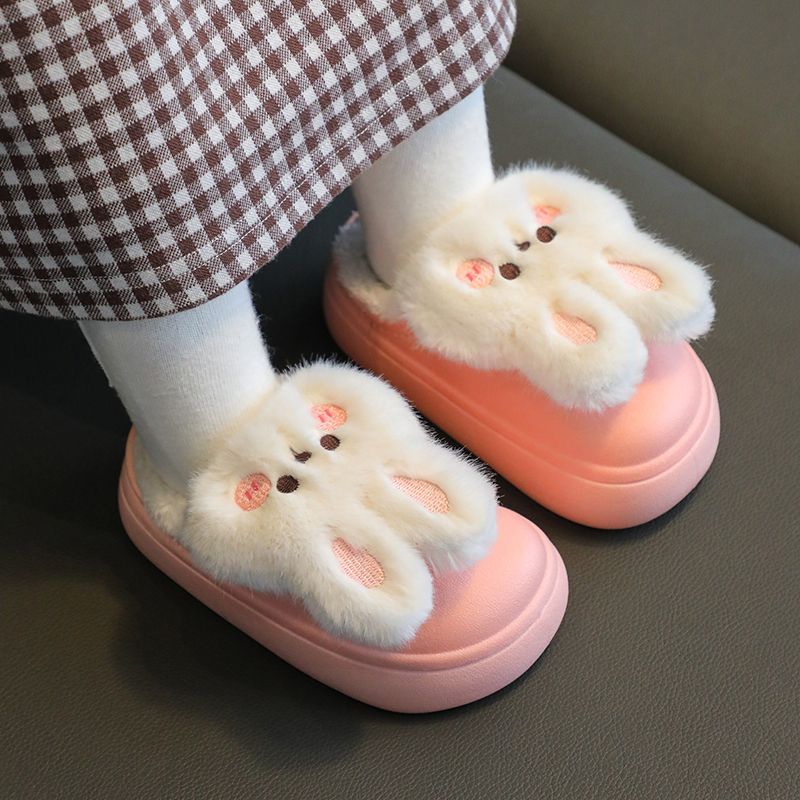 Children's cotton shoes bag with winter heightened waterproof non-slip soft bottom middle and big children baby warm shoes parent-child cotton slippers