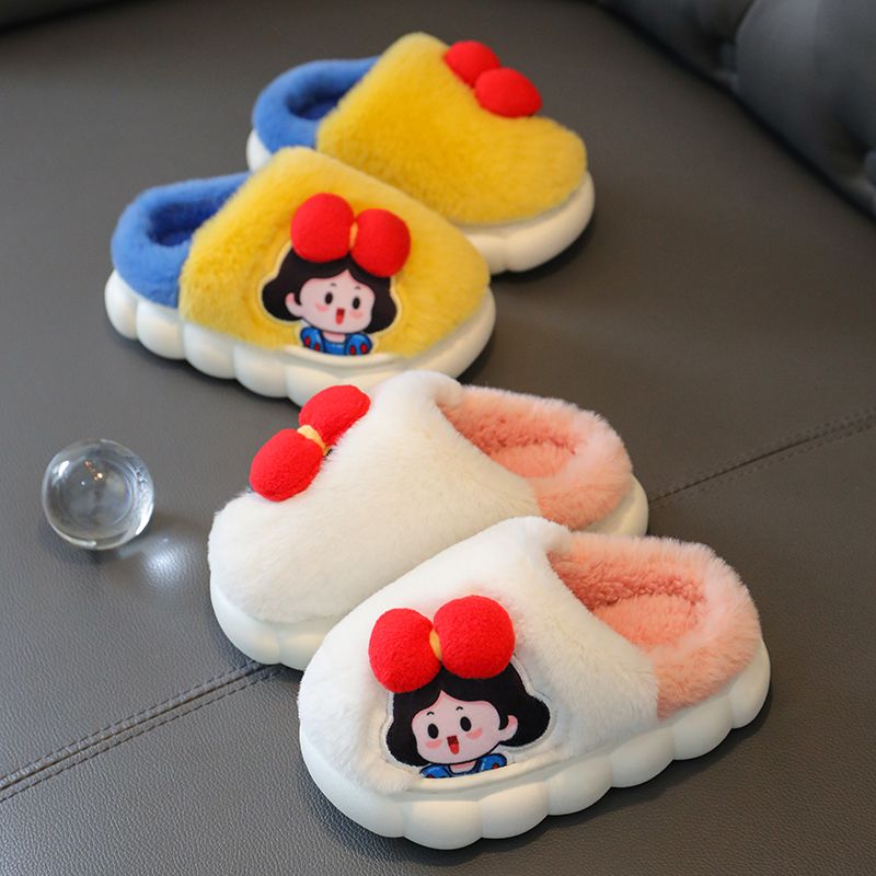 Children's winter little princess cartoon style soft bottom home warm non-slip plush big, medium and small girls baby cotton slippers