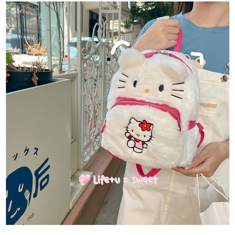 Pudding dog Kuromi cartoon backpack female 2022 new student sweet large capacity Kt cat plush double backpack
