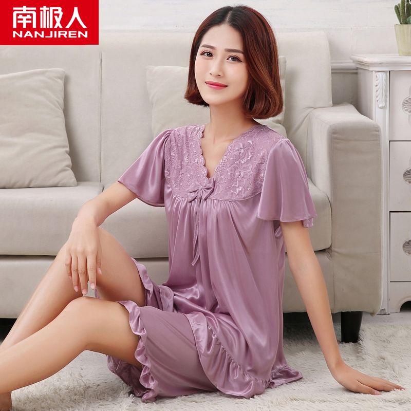Middle-aged mother's pajamas women's summer ice silk short-sleeved thin section summer plus fat plus size home service suit