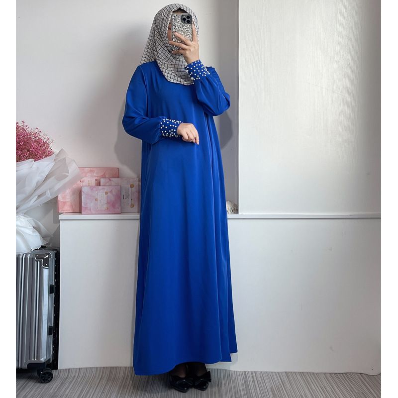 F189 autumn new Muslim women's fashion Malay long skirt with pearl Hui ethnic robe long-sleeved dress