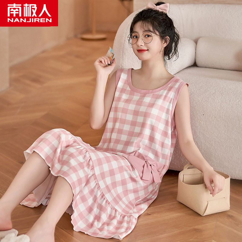 Nightdress women's summer pure cotton 2023 new summer thin pajamas can be worn outside sleeveless vest student dress