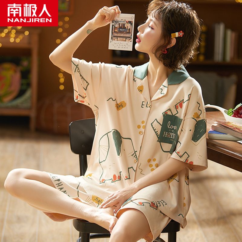  new pajamas women's summer short-sleeved two-piece suit pure cotton thin section summer ladies home service
