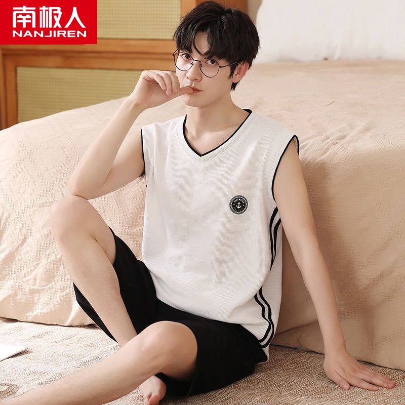 Vest pajamas men's summer pure cotton thin section summer men's home service men's summer sleeveless cotton loose large size suit