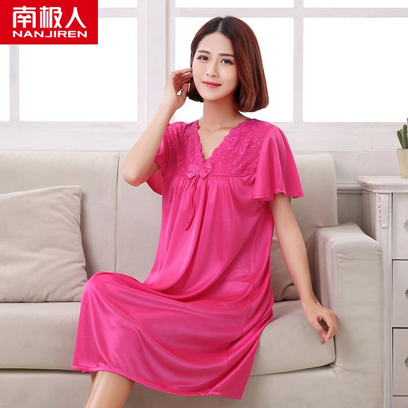 Nightdress women's summer ice silk short-sleeved thin silk pajamas women's spring and summer middle-aged mother plus size 200 catties
