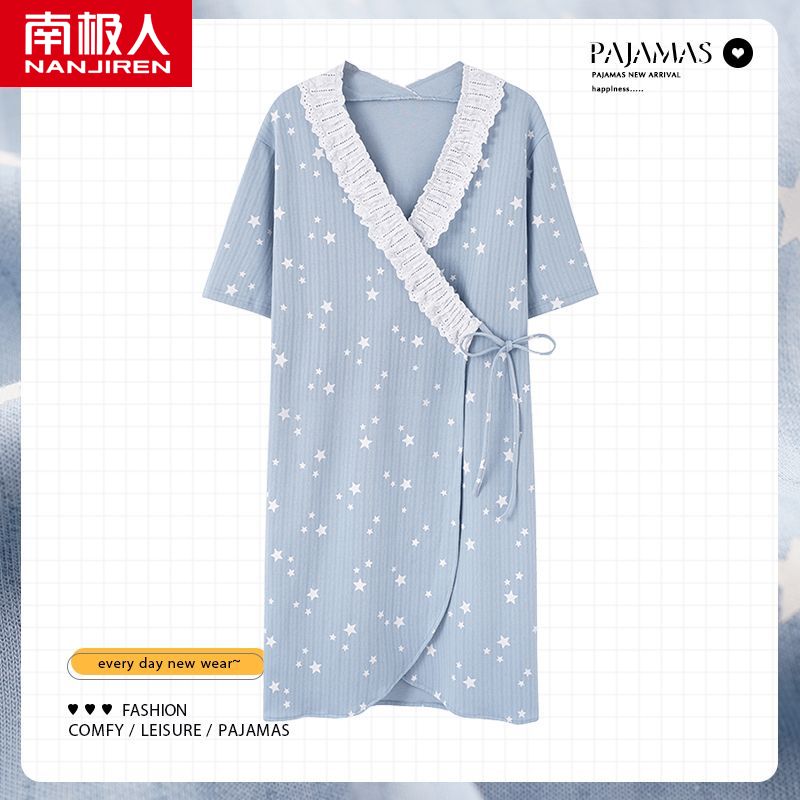 Japanese kimono nightdress women's summer pure cotton short-sleeved thin section high-quality sweet and cute nightgown pajamas dress