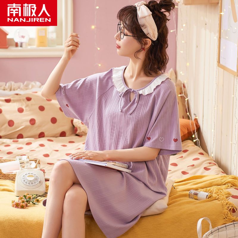Nightdress female summer cotton short-sleeved dress ins super fairy student cute pajamas summer thin section