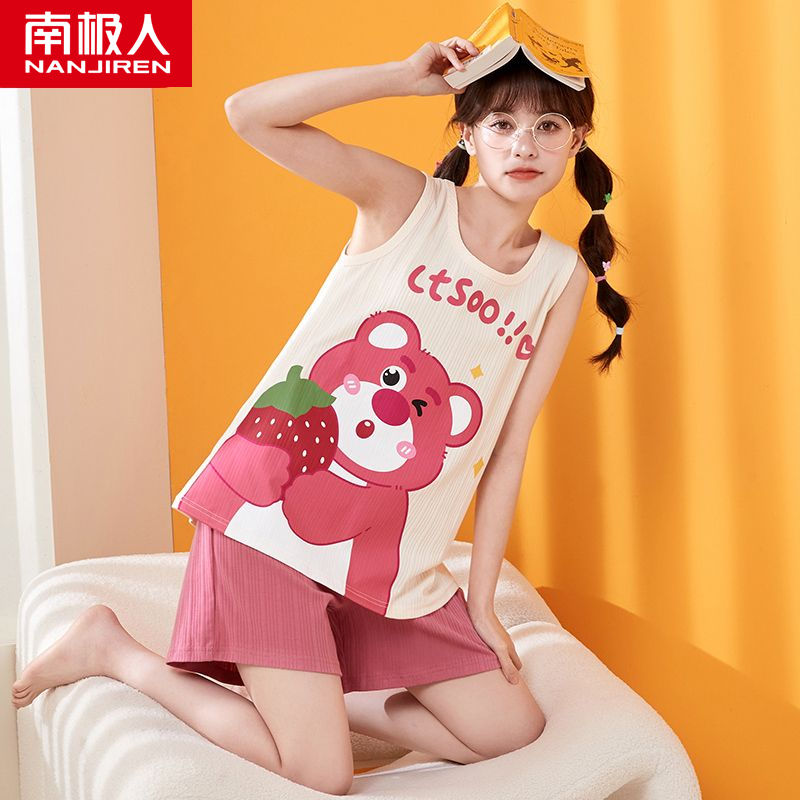 Pajamas women's summer pure cotton sleeveless vest shorts cartoon  new summer home service suit