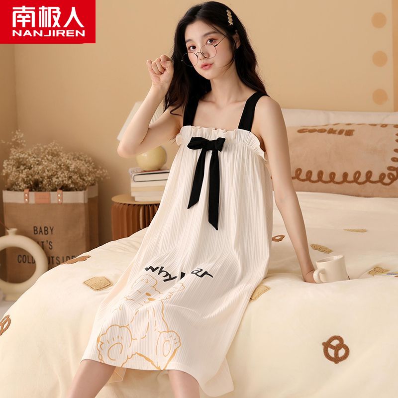 Sling nightdress female 2022 new summer cotton thin cute student pajamas mid-length dress