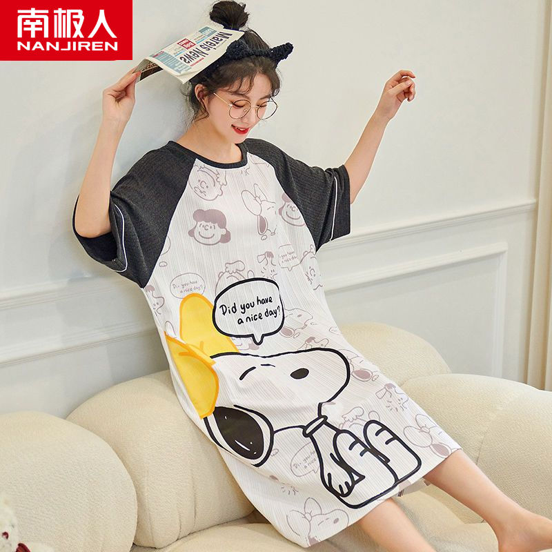 Nightdress female summer cotton short-sleeved dress Korean version fresh student cute summer loose home service