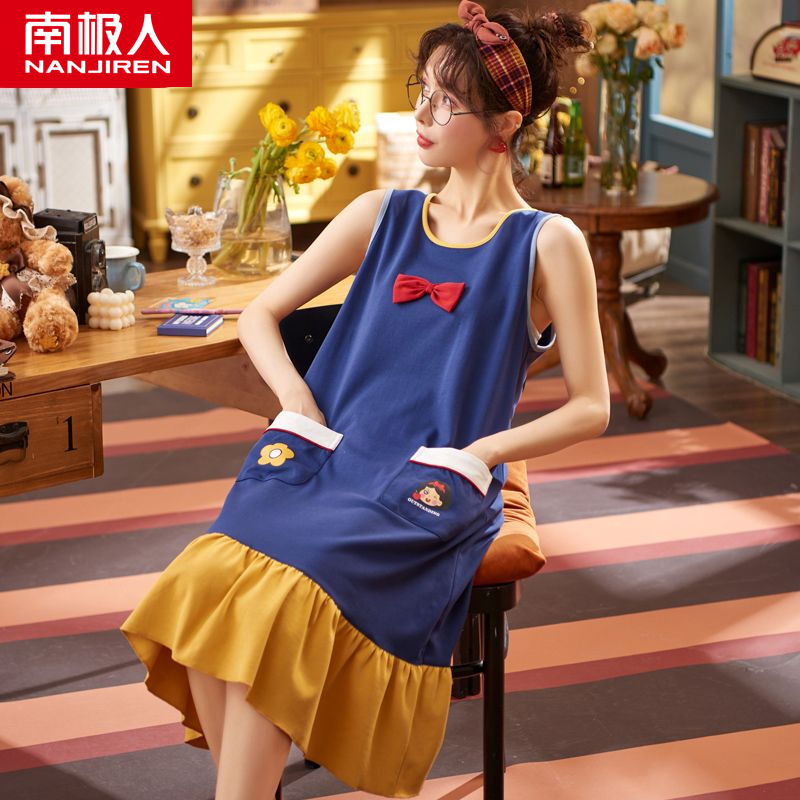 Nightdress Ladies Summer Cotton Thin Section Korean Sleeveless Pajamas Sling Spring and Autumn Cute Vest Dress