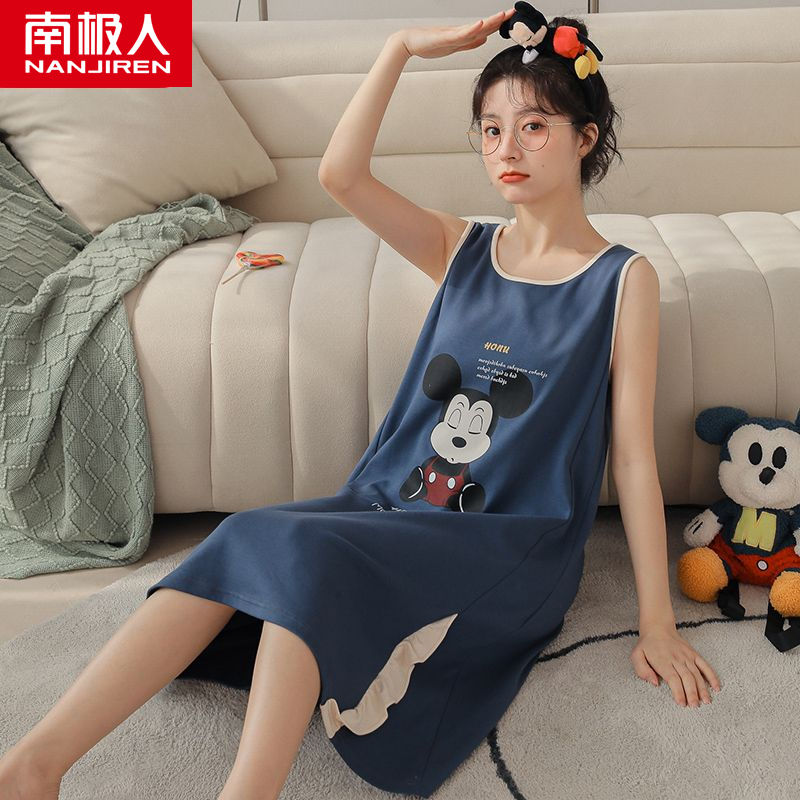 Sling nightdress female summer thin cotton cute 2023 new pajamas sleeveless vest home service spring and summer