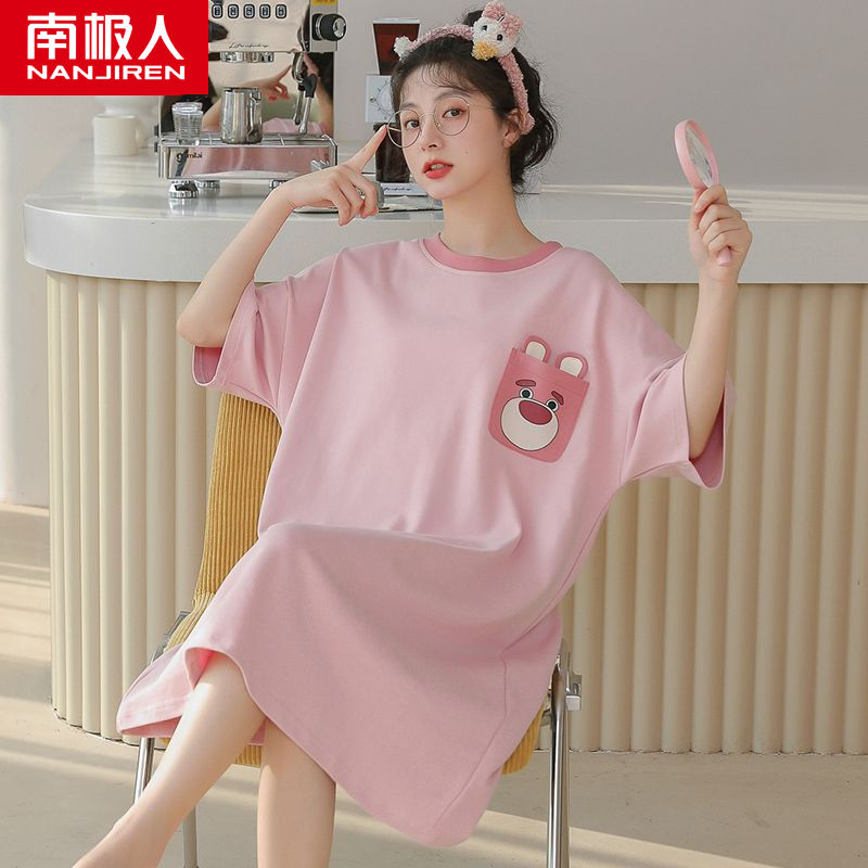 Nightdress women's summer cotton short-sleeved 2022 new cute large size loose thin section can be worn outside home service pajamas