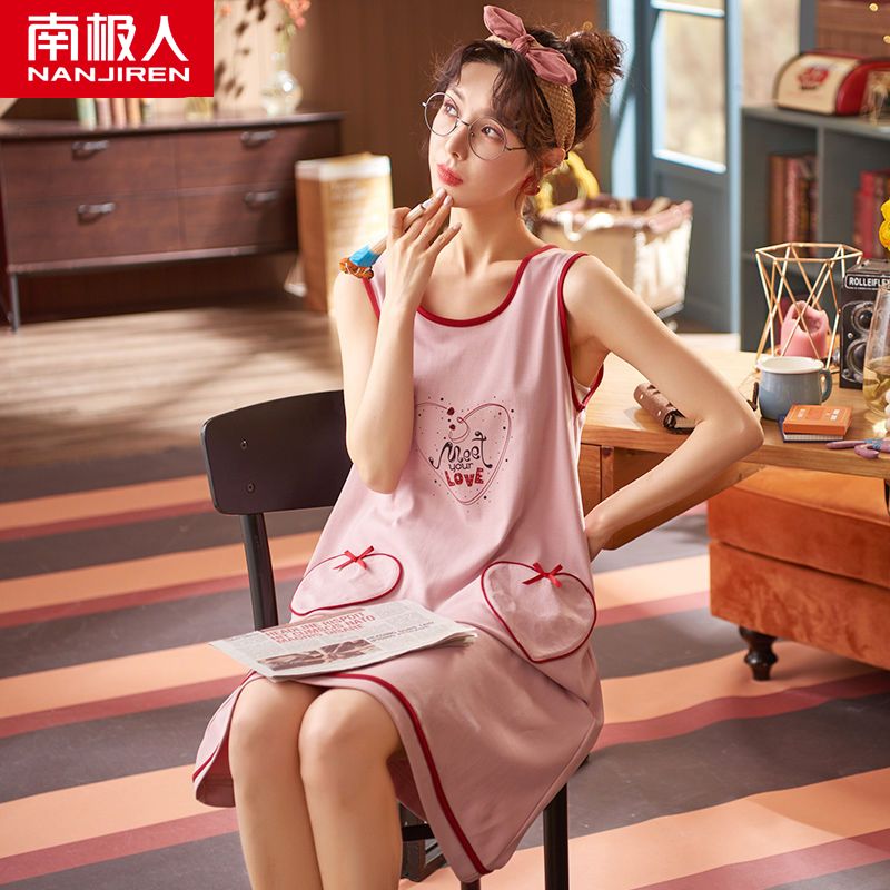 Vest nightdress female summer pure cotton thin section sleeveless cute home service pajamas female summer 2022 new