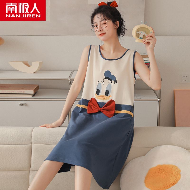 Sling nightdress women's summer cotton vest dress summer long section over the knee summer pajamas home service
