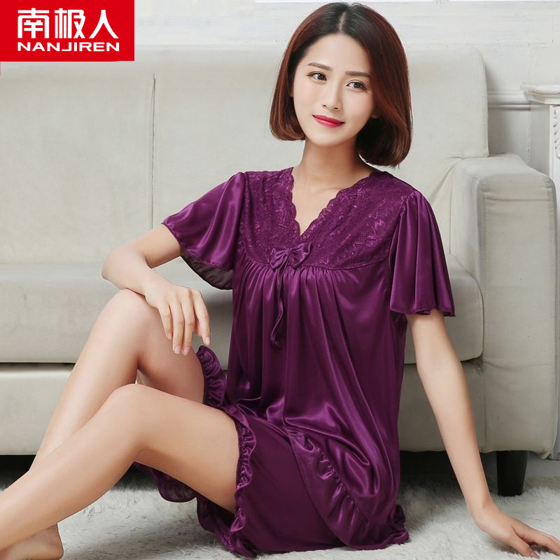 Middle-aged mother's pajamas women's Xia Bingsi two-piece thin summer plus-size home service real silk short-sleeved