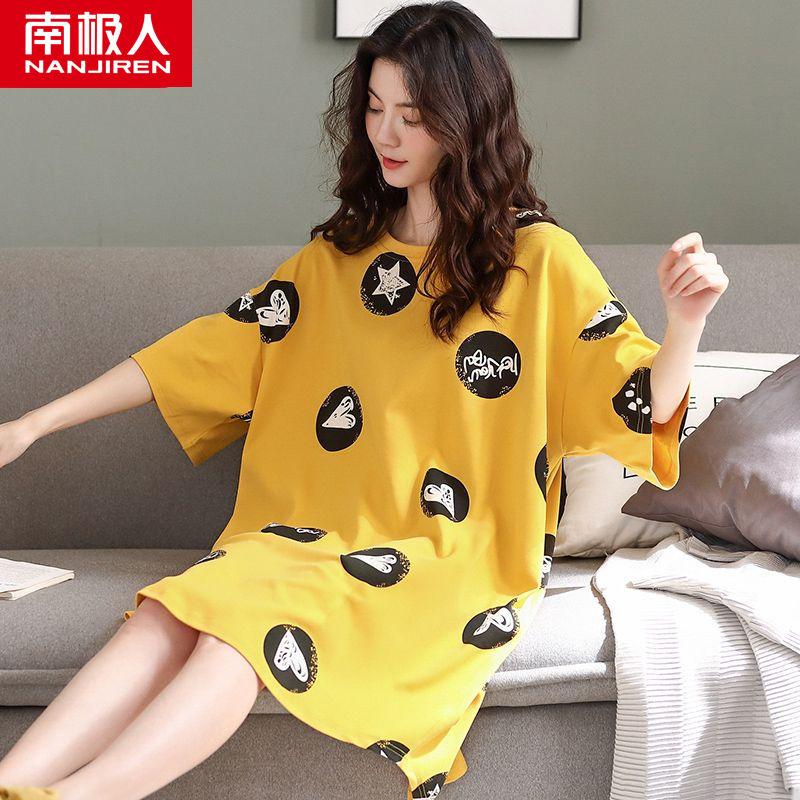 Nightdress female summer 2023 new spring and autumn pure cotton short-sleeved cute large size loose thin pajamas dress