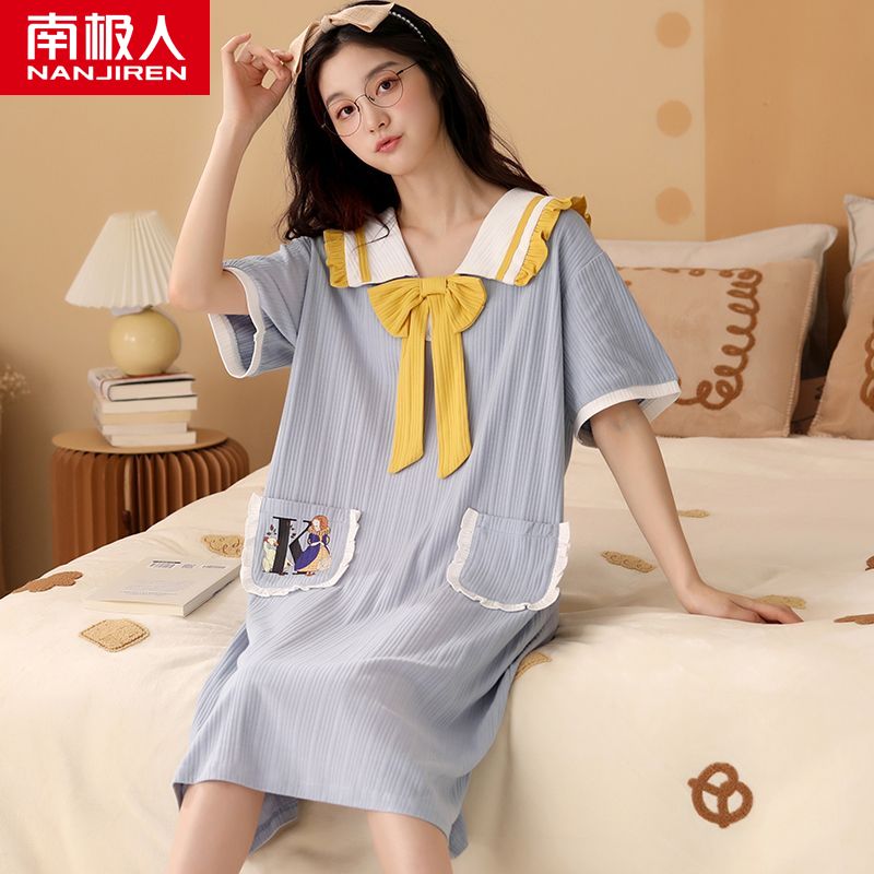 2022 new nightdress women's summer thin cotton short-sleeved princess style pajamas summer thin dress