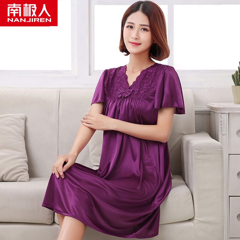 Nightdress women's summer ice silk short-sleeved thin silk pajamas women's spring and summer middle-aged mother plus size 200 catties