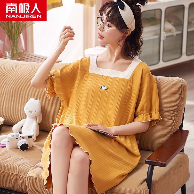 Nightdress female summer cotton short-sleeved dress ins super fairy student cute pajamas summer thin section