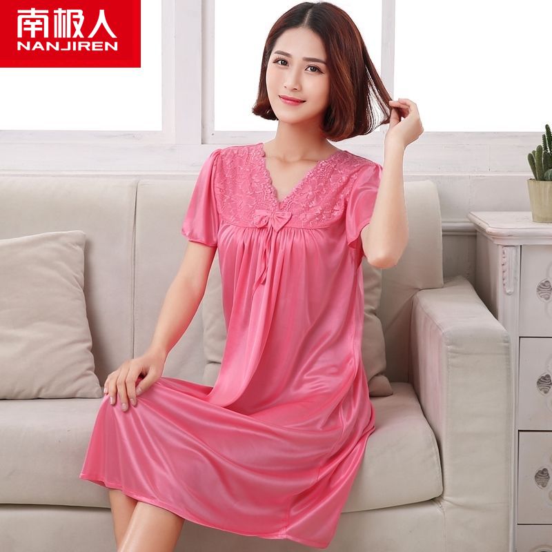 Nightdress women's summer ice silk short-sleeved thin silk pajamas women's spring and summer middle-aged mother plus size 200 catties